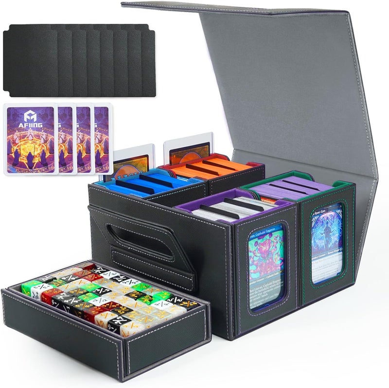 AFIING Commander Deck Box for MTG, Holds 400+ Double-Sleeved Cards, 4 Removable Deck Cases with Display Window, Dice Tray/Handle,Trading Card Storage Organizer/Dividers for TCG (Multicolore) - Image 1